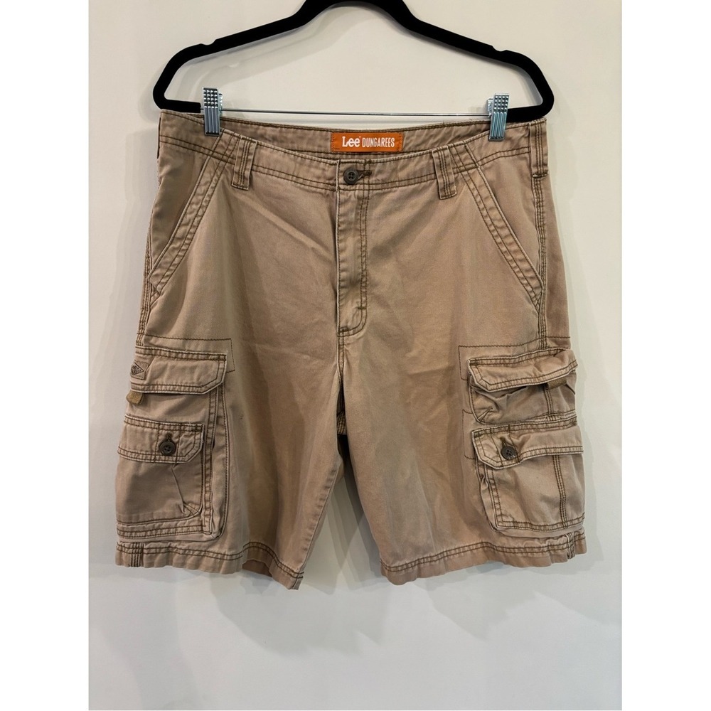 Lee Dungarees‎ Mens Tan Cargo Shorts Durable Cotton Utility Pockets Size 35